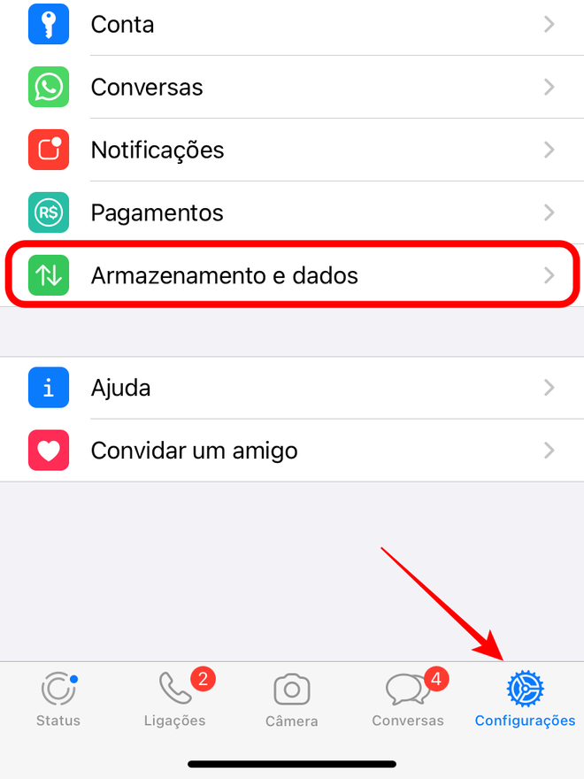 Entre nas configurações e na seção de ajustes de armazenamento e dados móveis - Captura de tela: Thiago Furquim (Canaltech)