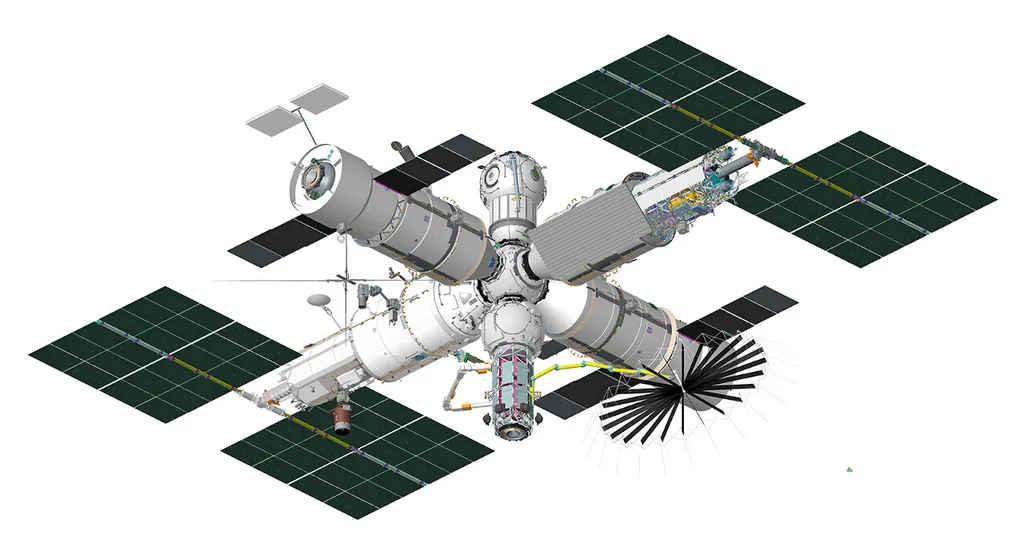 Ilustração da ROSS, a futura estação espacial russa. (Imagem: Roscosmos)