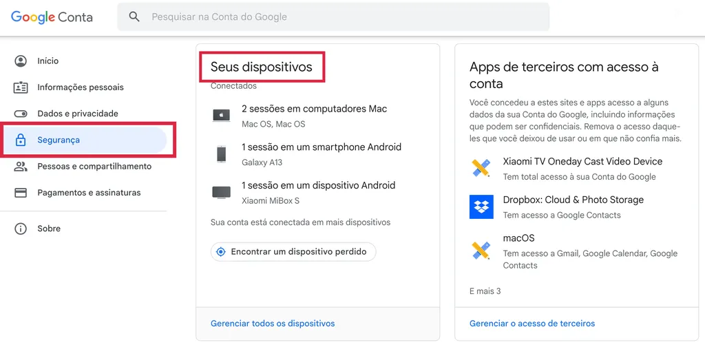 Apague o celular roubado da conta Google (Imagem: Captura de tela/Guilherme Haas/Canaltech) 