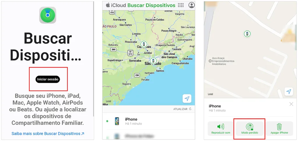 Faça login no iCloud para localizar e bloquear um iPhone roubado(Imagem: Captura de tela/André Magalhães/Captura de tela)