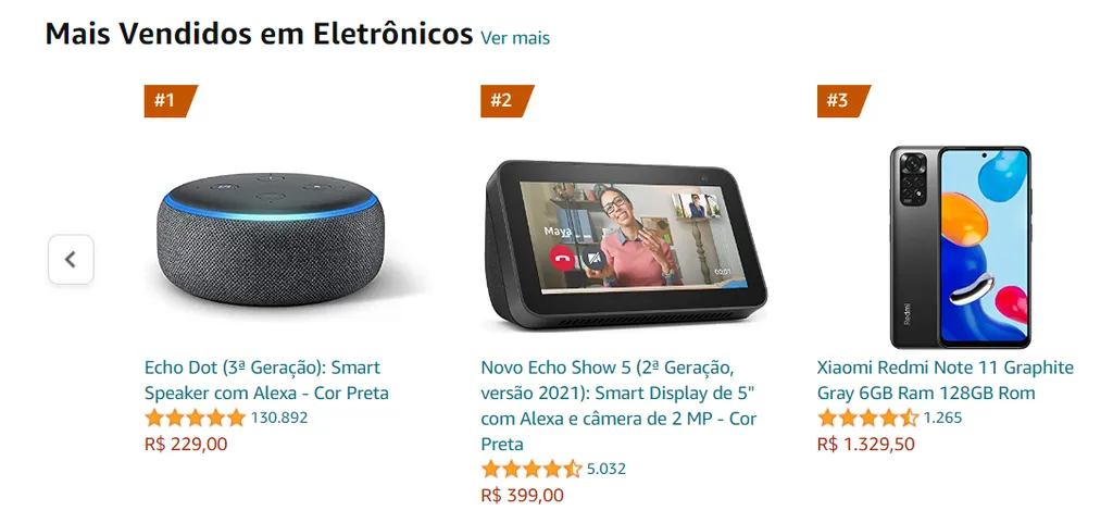 Eletrônicos mais vendidos Amazon