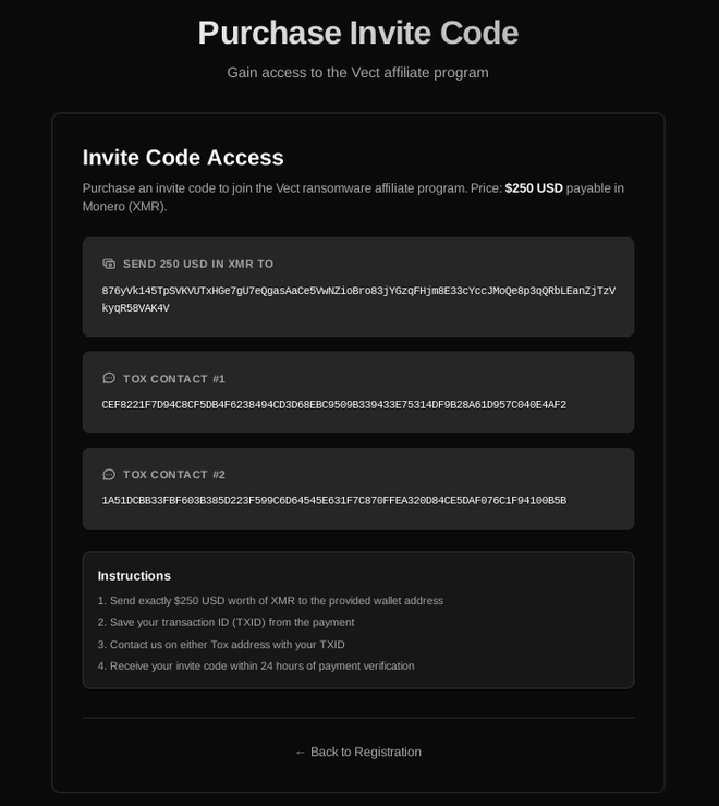 Para entrar no programa de afiliados do Vecta, é preciso pagar um alto valor: ransomware possui diversas capacidades modernas (Imagem: Red Piranha/Divulgação)