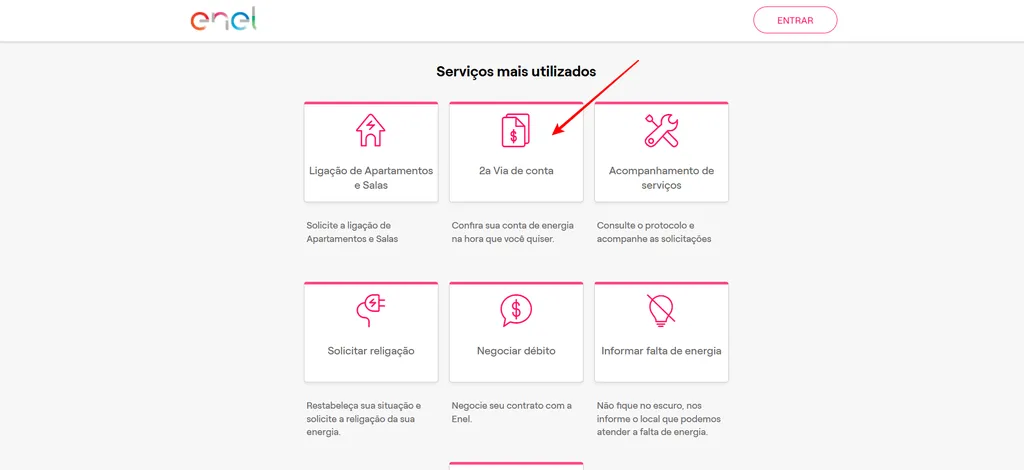 Você pode tirar a 2ª via e acessar diversos serviços no site da Enel (Imagem: Captura de tela/Fabrício Calixto/Canaltech