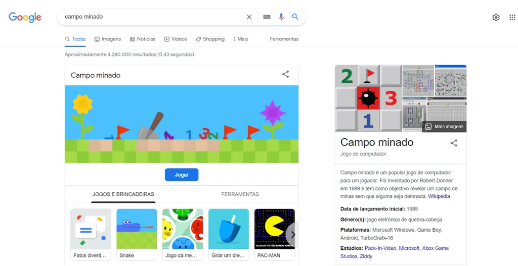 Campo minado é o novo jogo escondido Google 