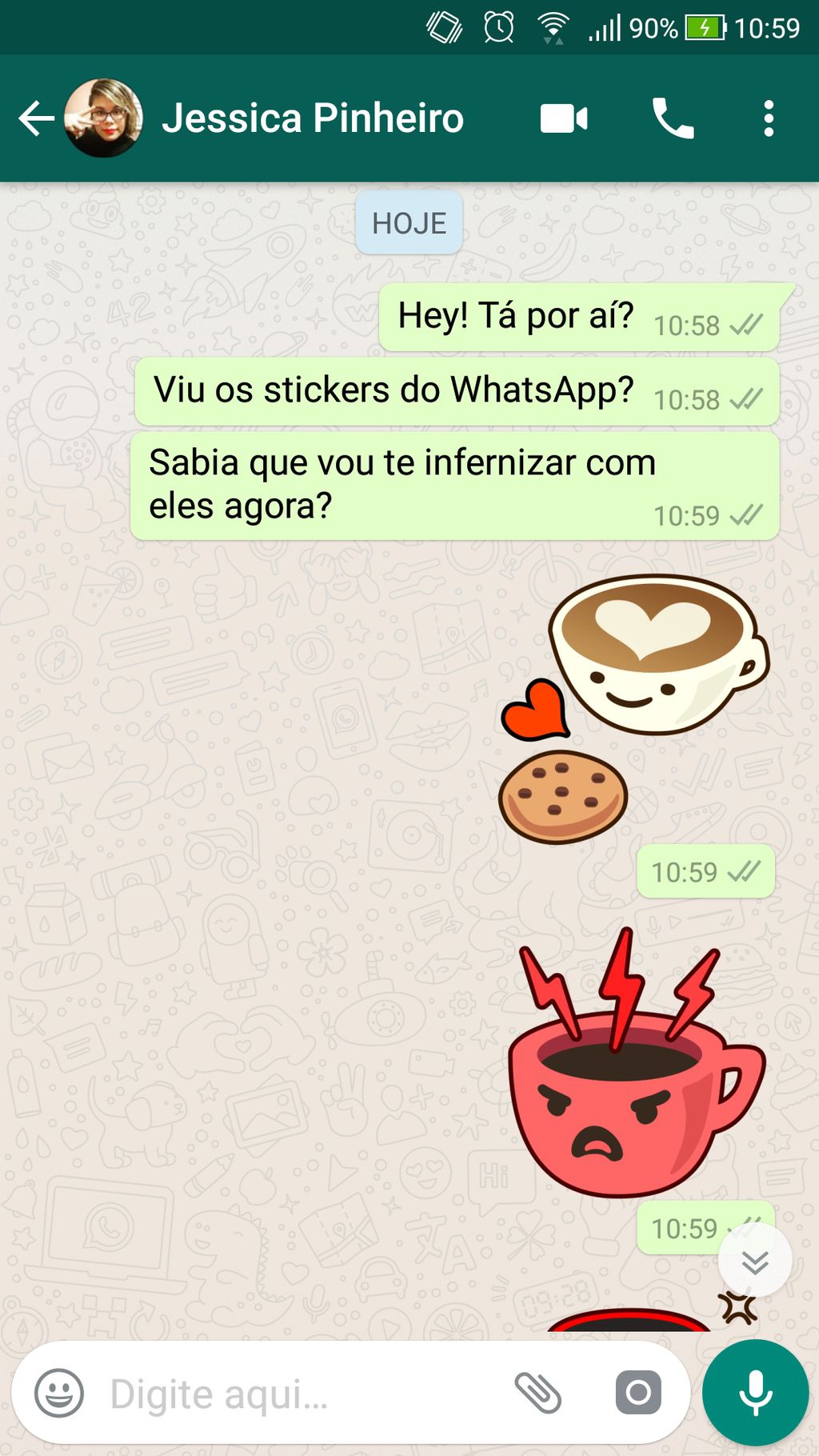 Stickers chegam ao WhatsApp para Android e iOS: o Canaltech evidentemente começa a irritar seus próprios redatores com isso — coitada da Jéssica (Captura de Imagem: Rafael Arbulu)
