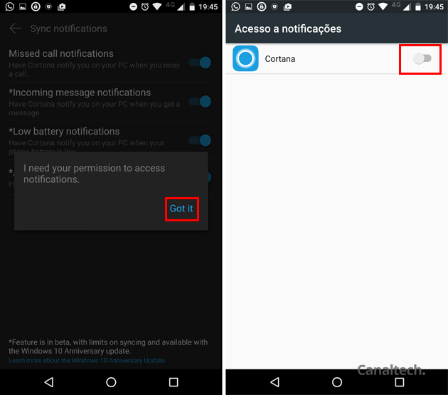 É preciso liberar o acesso da Cortana às notificações de apps terceiros