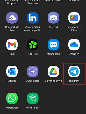 Selecione o ícone do Telegram para importar a conversa (Imagem: André Magalhães/Captura de tela)