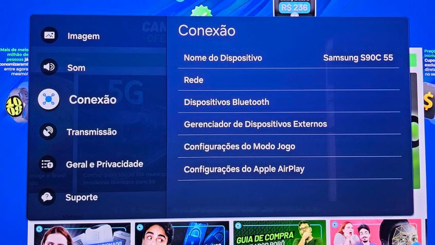 Conexão Fone Bluetooth TV Samsung 2024 Passo 1