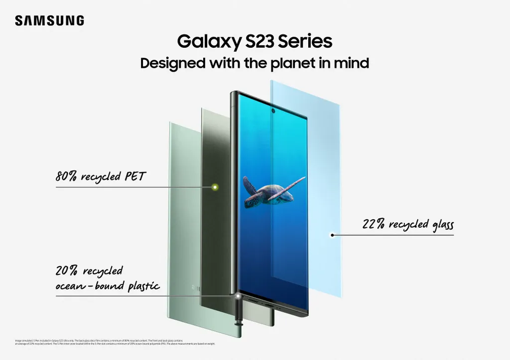Linha Galaxy S23 avança em construção usando materiais reciclados (Imagem: Divulgação/Samsung)
