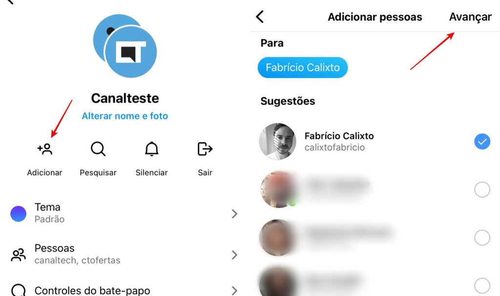 É possível adicionar novos membros em um grupo do Instagram quando você quiser (Imagem: Captura de tela/Fabrício Calixto/Canaltech)