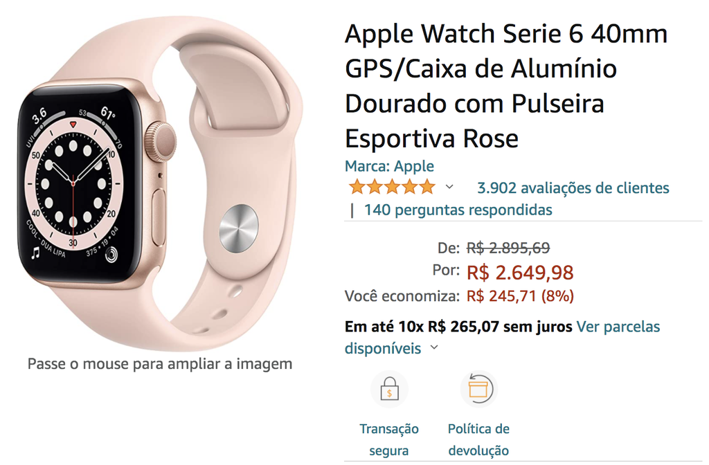 Apple Watch Series 6 44mm Caixa Dourada e Pulseira Areia-rosa Esportiva em  Promoção na Americanas