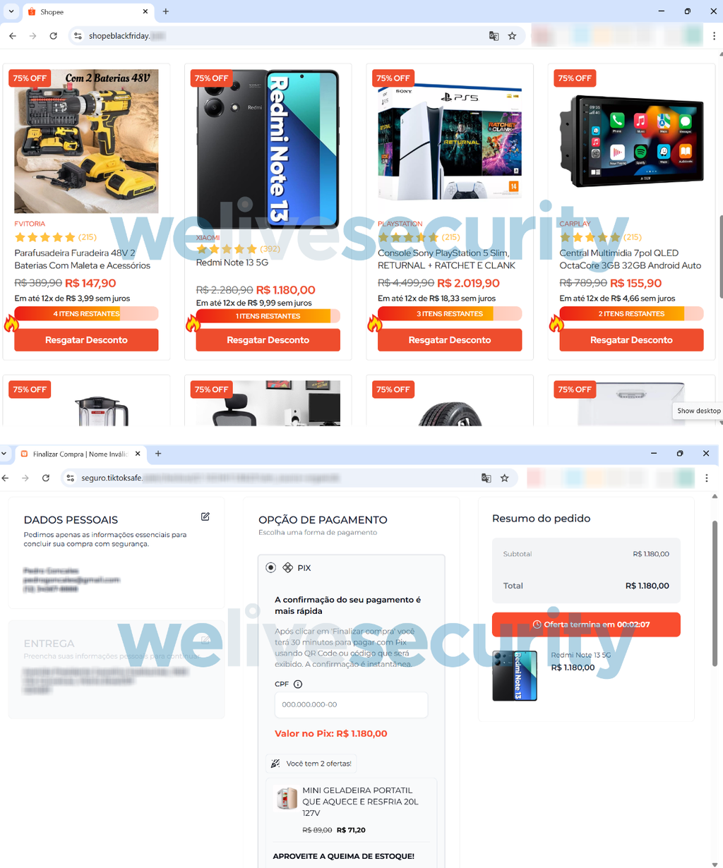 Criminosos clonam sites da Havan e Shopee para golpe na Black Friday 3 Consumidores da Shopee são enganados com promoções falsas (Imagem: Reprodução/We Live Security).