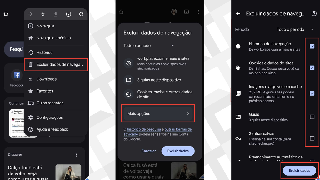 Passos para apagar o cache do Chrome no celular