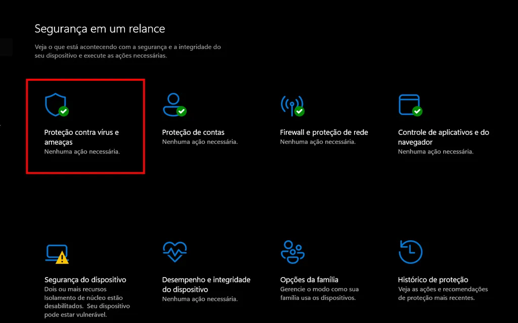 Acesse o Segurança do Windows (Imagem: Captura de tela/André Magalhães/Canaltech)