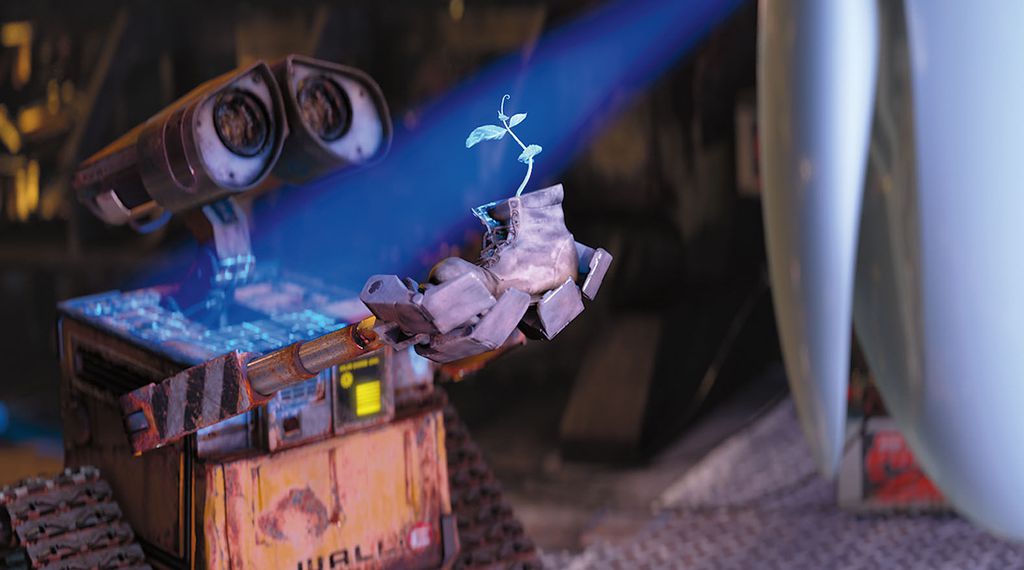 Momento em que Wall-e mostra a planta na bota para Eve (Imagem: Reprodução / Pixar)