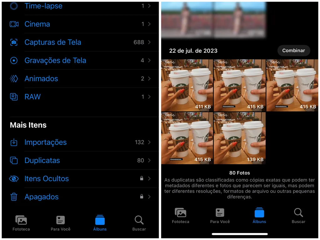 Apague fotos duplicadas para liberar espaço no iPhone e no iPad (Imagem: Captura de tela/Thiago Furquim/Canaltech)