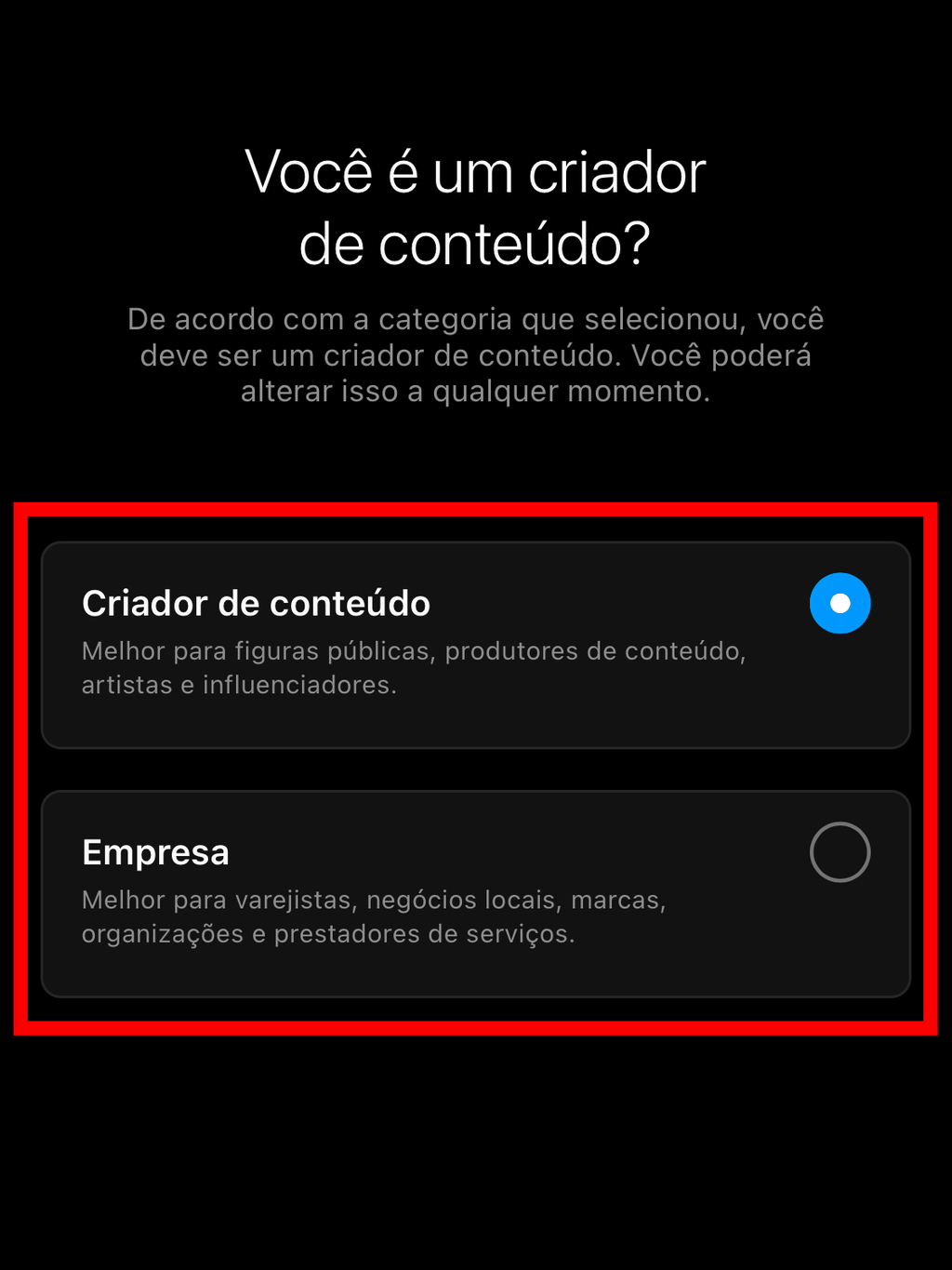 Escolha se você é um criador de conteúdo independente ou empresa (Imagem: Caio Carvalho/Captura de tela)