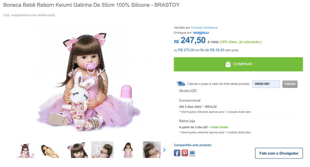 Boneca Bebê Reborn Gatinha De 55cm 100% Silicone Brastoy