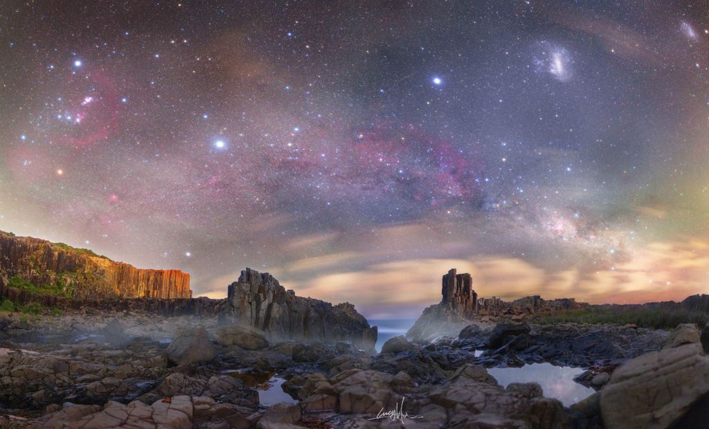 O fotógrafo capturou a constelação e nebulosa de Órion, a Grande e Pequena Nuvem de Magalhães, entre outros vários objetos (Imagem: Reprodução/Lucy Yunxi Hu)
