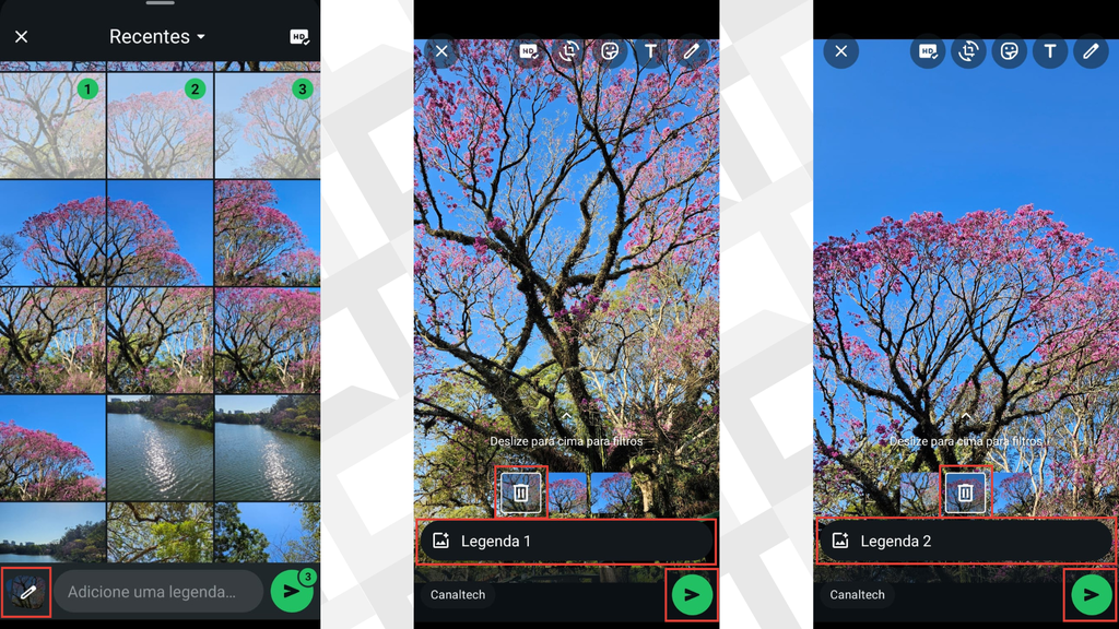 Passos para adicionar legenda no envio de várias imagens no WhatsApp