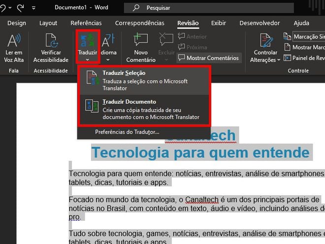 Como instalar e usar o tradutor de texto no Word Online