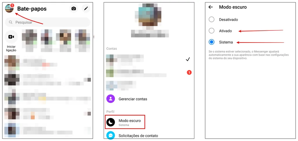 Como ativar modo escuro no Messenger