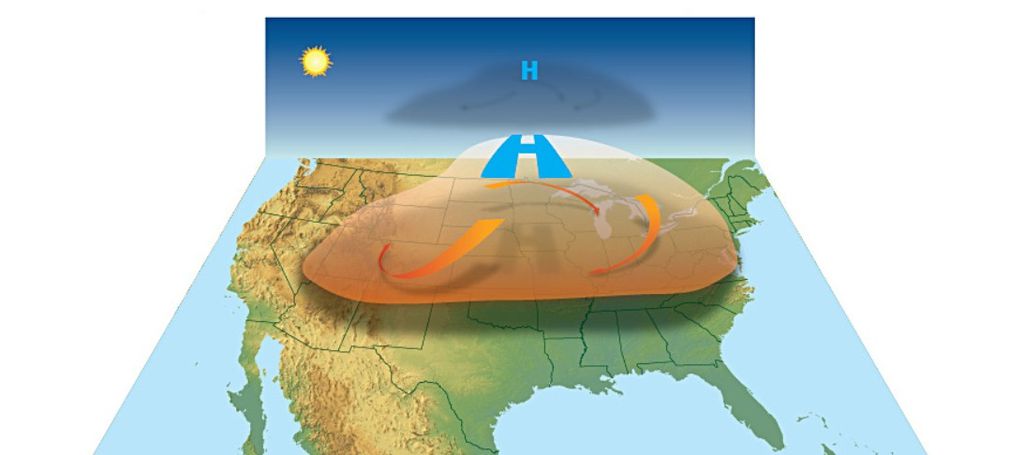 Domo de calor é provocado por uma massa de ar quente presa em uma mesma região por dias ou semanas (Imagem: National Oceanic and Atmospheric Administration/NOAA)