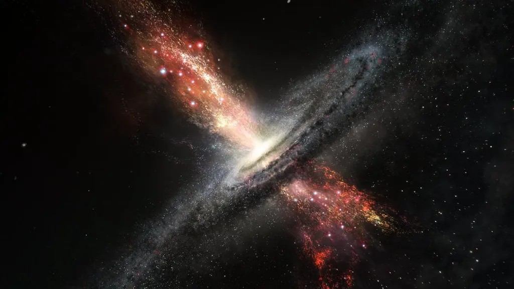 A região ao redor de buracos negros supermassivos ativos no centro das galáxias emite uma enorme quantidade de radiação (Imagem: Reprodução/ESO/M. Kornmesser)