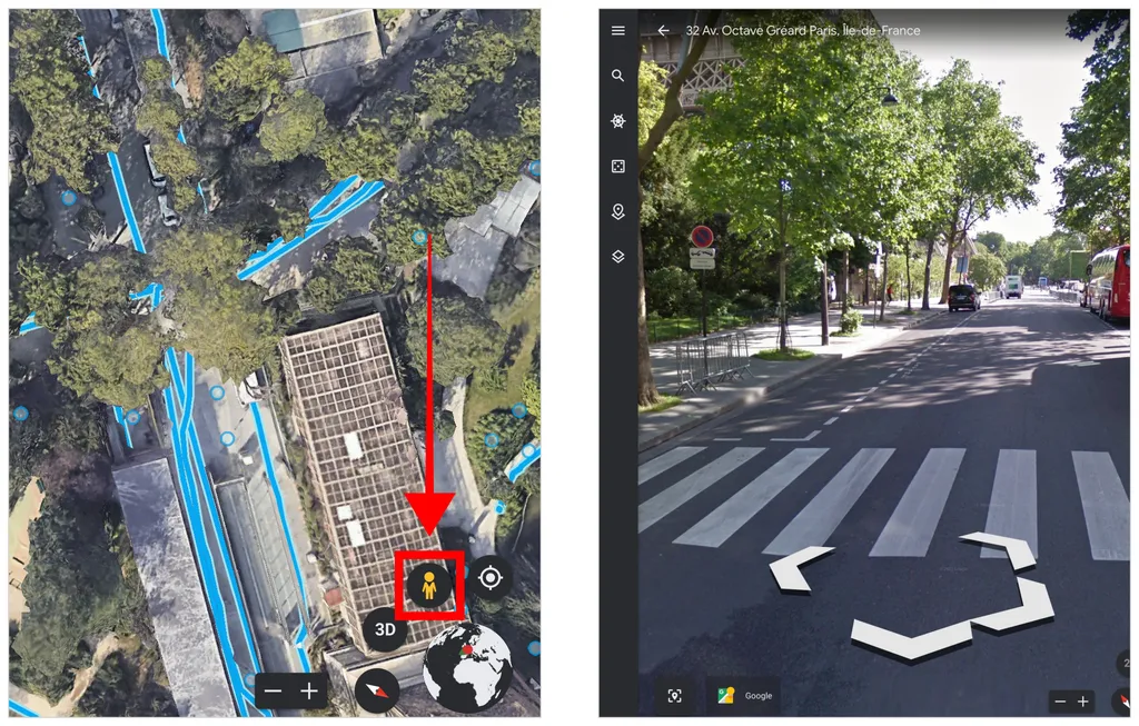 Clique no botão do Street View para ver ruas e avenidas de perto no Google Earth (Captura de tela: Caio Carvalho)