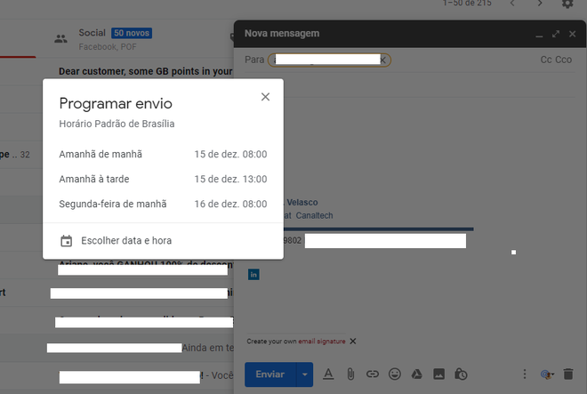 Programe o envio de seus e-mails no Gmail (Captura de tela: Ariane Velasco)