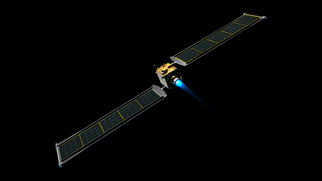Ilustração da espaçonave da missão DART a caminho de Dimorphos. (Imagem: Reprodução / NASA)