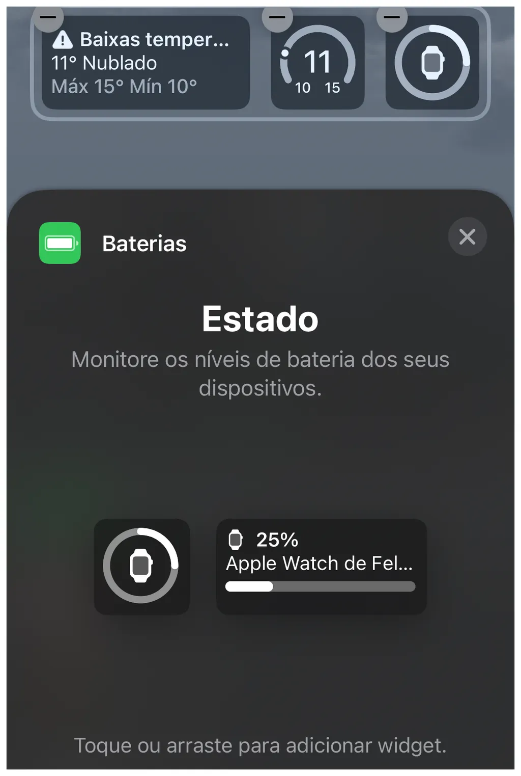 Insira widget de bateria na tela de bloqueio do seu iPhone (Captura de tela: Bruno Salutes/Canaltech)