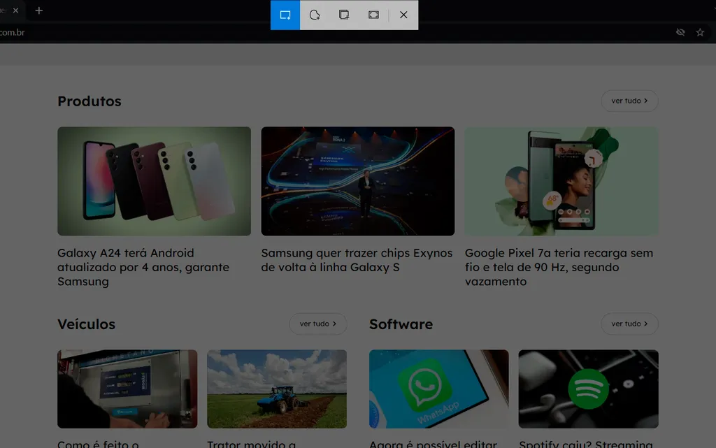 Use a ferramenta de captura para tirar print de uma parte da tela no Windows (Imagem: Captura de tela/André Magalhães/Canaltech)