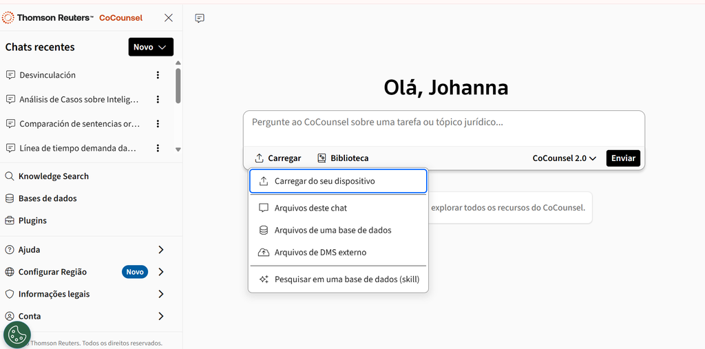 CoCounsel Core analisa arquivos, gera rascunhos de documentos e demais ações com IA generativa (Imagem: Divulgação/Thomson Reuters)