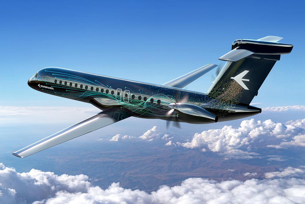 Novo turboélice da Embraer seria abastecido com combustível sustentável (Imagem: Divulgação/Embraer)
