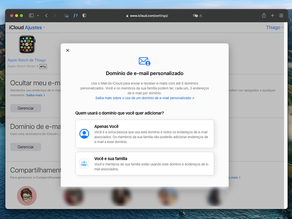 Escolha qual opção de e-mail personalizado deseja criar - Captura de tela: Thiago Furquim (Canaltech)
