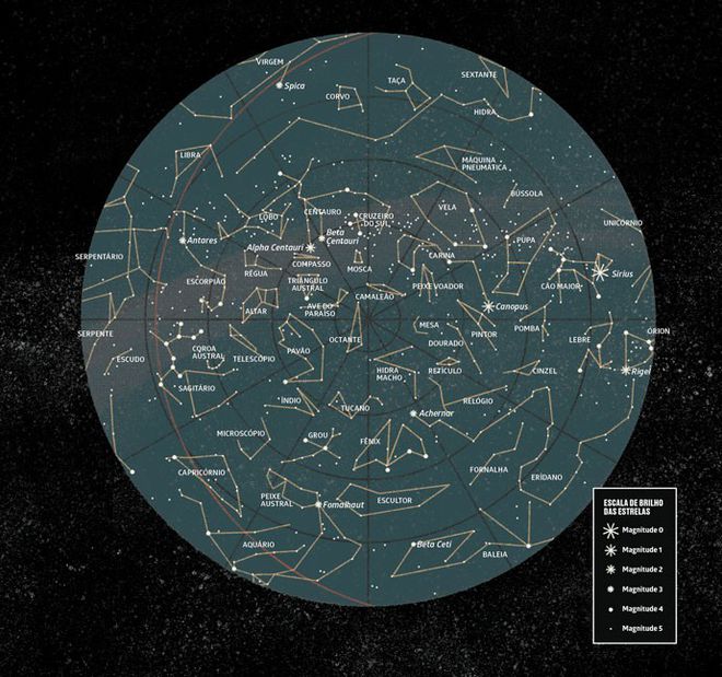 Um mapa celeste é uma ferramenta imprescindível para localizar objetos no céu noturno. Para se familiarizar com ele, é necessário introduzir a observação do céu em sua rotina (Imagem: Reprodução/Marcus Penna)