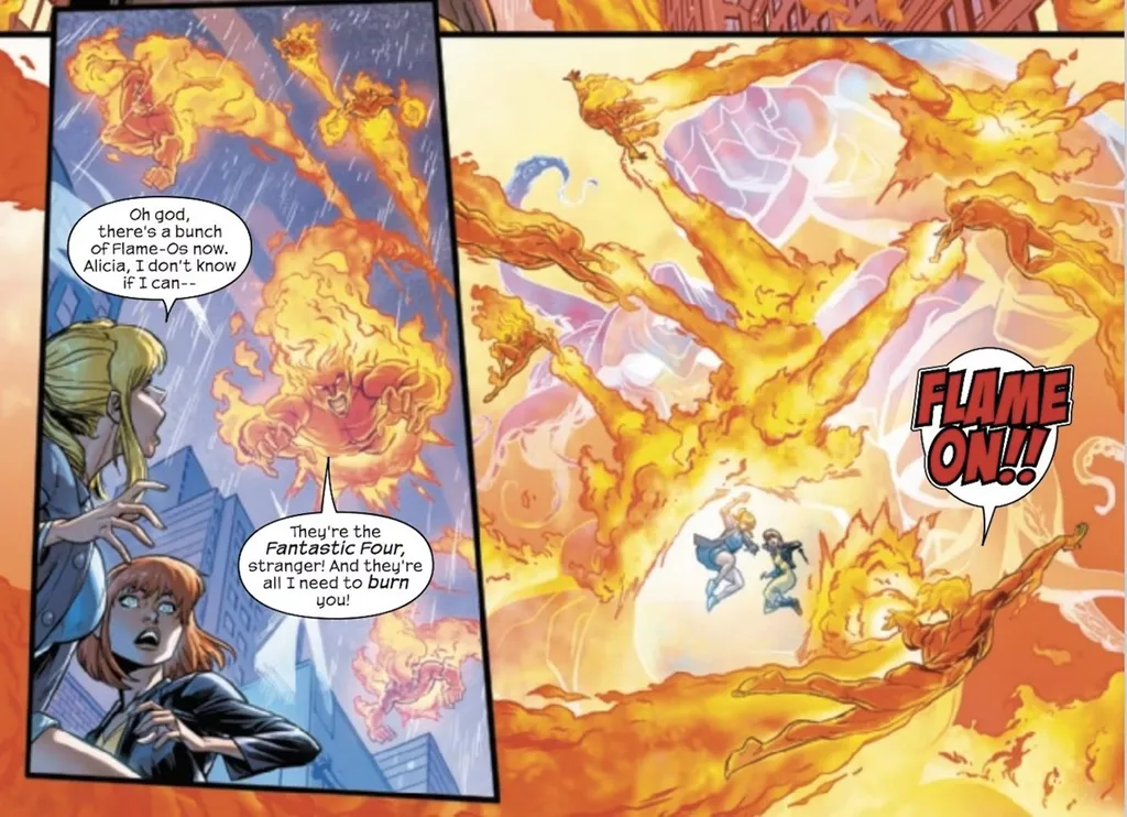 Tocha Humana e seu próprio Quarteto Fantástico à prova de fogo (Imagem: Reprodução/Marvel Comics)