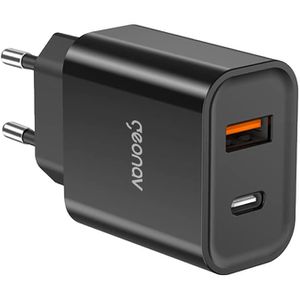 Geonav Carregador Universal Ultra Rápido Duo, 1 X USB-C Power Delivery 20W, 1 X USB Quick Charge 18W, CH20PDQCBK, Preto