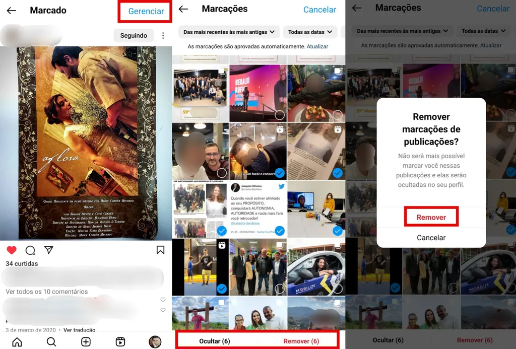 Como ocultar ou remover vários itens marcados de uma vez no Instagram (Imagem: Captura de tela/Guilherme Haas/Canaltech)