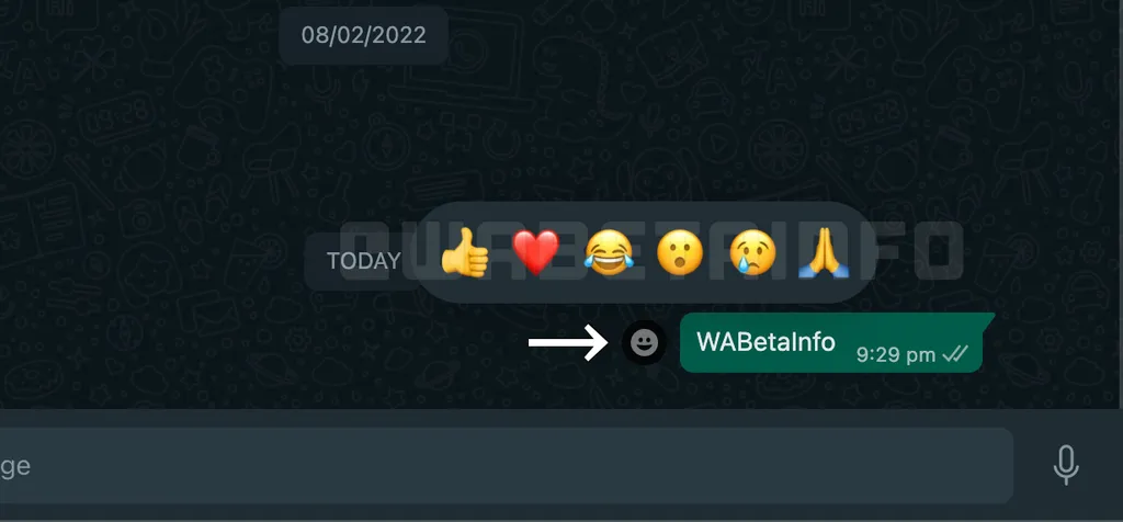 As reações surgiram pela primeira vez na versão desktop do WhatsApp, o que indica um lançamento futuro para PCs e notebooks (Imagem: Reprodução/WABetaInfo)