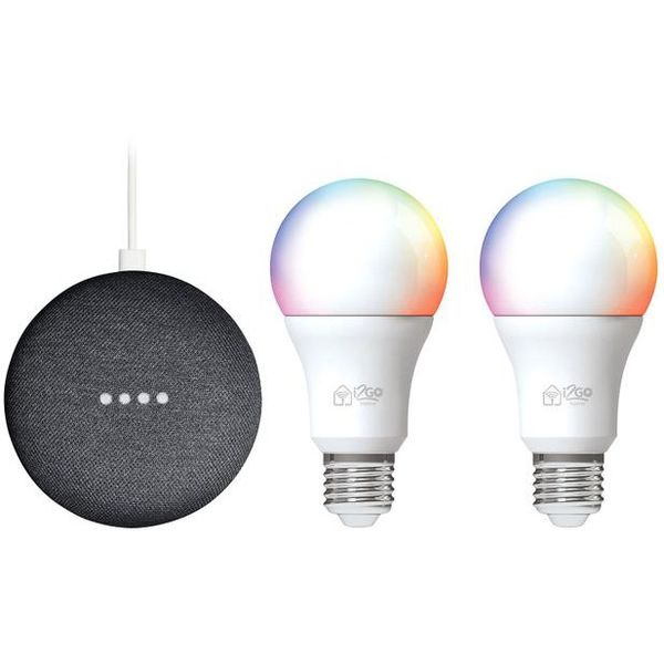 Kit Nest Mini 2ª geração Smart Speaker - com Google Assistente + 2 Lâmpadas Inteligentes