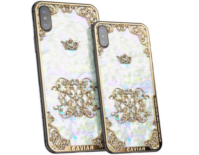 Ouro, madrepérola e diamantes para o iPhone Xs e Xs Max (Imagens: Divulgação / Caviar)