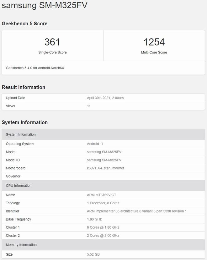 Suposto Samsung Galaxy M32 (Imagem: Reprodução/Geekbench)