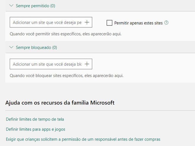 Você ainda pode liberar ou bloquear sites para que seus filhos não acessem (Captura de tela: Matheus Bigogno)