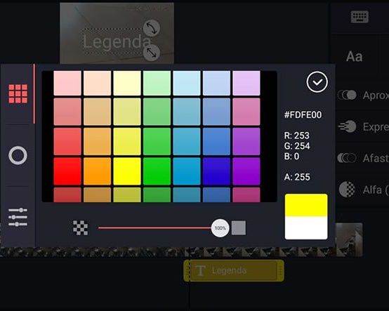 O Kinemaster possui mais opções de cores do que o TikTok (Captura de tela: Ariane Velasco)