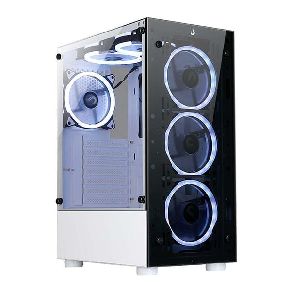 Gabinete Gamer Rise Mode Glass 06X Frost, Mid Tower, Frontal e Lateral em Vidro Temperado, Branco | CUPOM