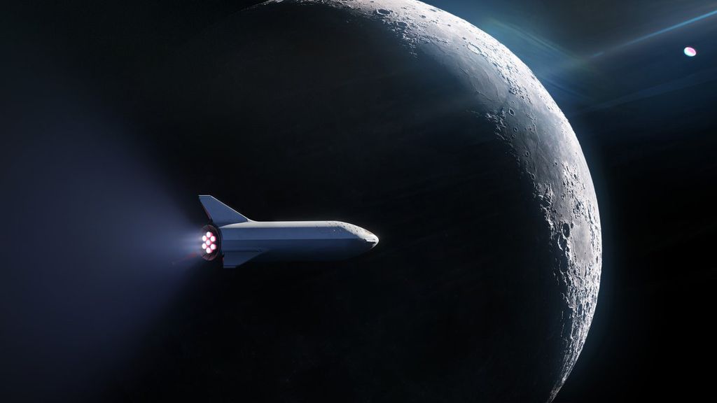 Arte imagina como será a viagem da SpaceX ao redor da Lua (Imagem: SpaceX)