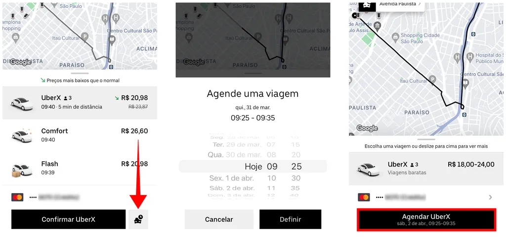 Você pode agendar viagens com até 30 dias de antecedência (Captura de tela: Canaltech/Felipe Freitas)