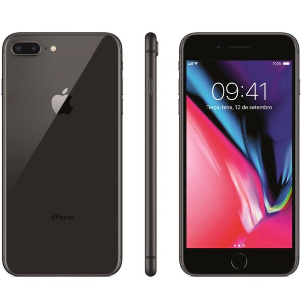 iPhone 8 Apple Plus com 64GB, Tela Retina HD de 5,5”, iOS 12, Dupla Câmera Traseira, Resistente à Água, Wi-Fi, 4G LTE e NFC – Cinza-Espacial [NO BOLETO]